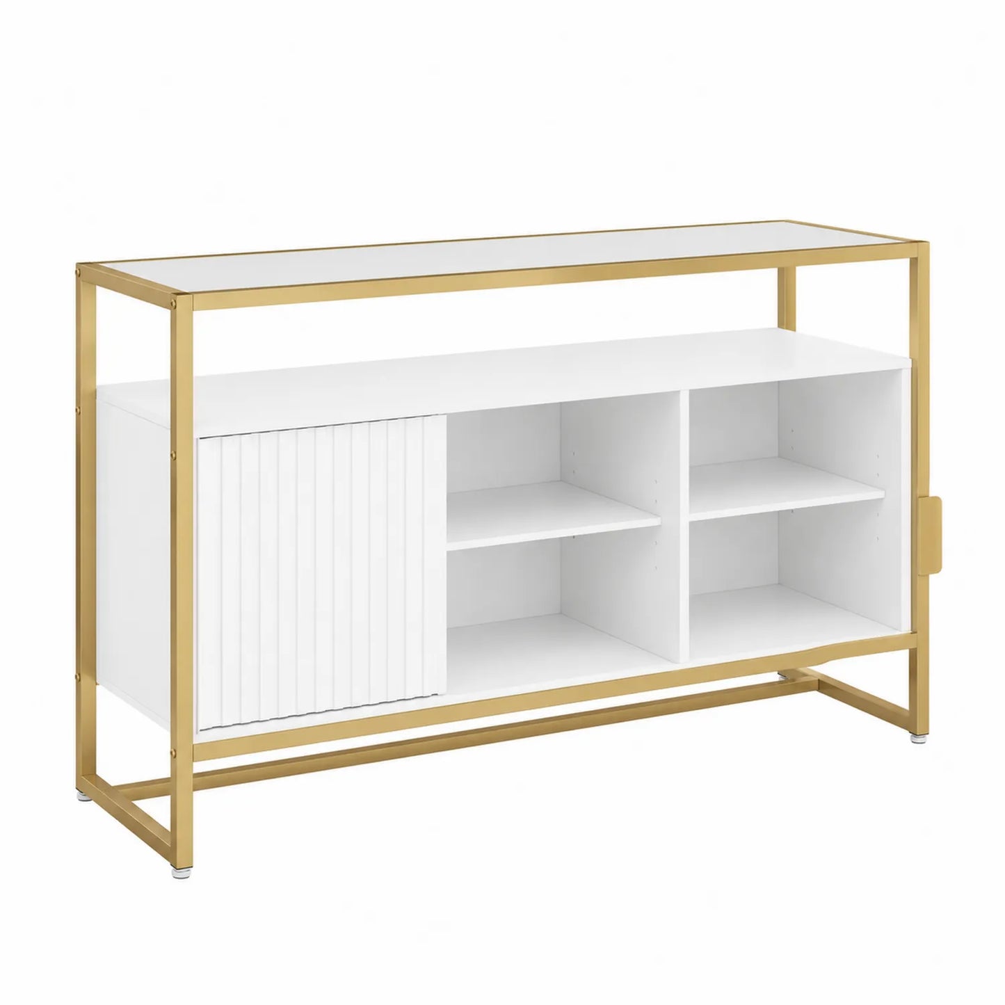 Sideboard mit Metallrahmen und MDF-Fächern, Weiß/Gold, 120x40x80 cm