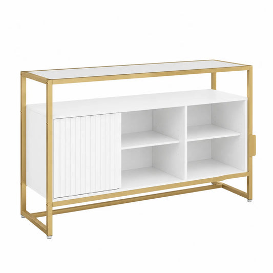 Sideboard mit Metallrahmen und MDF-Fächern, Weiß/Gold, 120x40x80 cm
