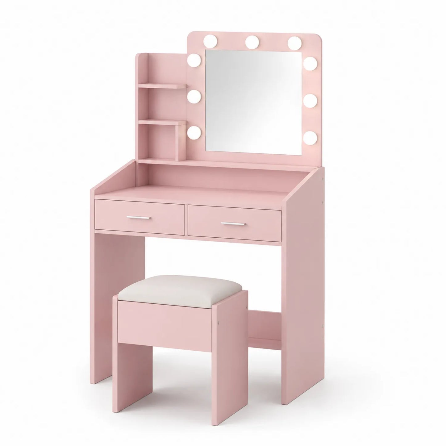 MDF Schminktisch Set mit Spiegel und Hocker, Rosa