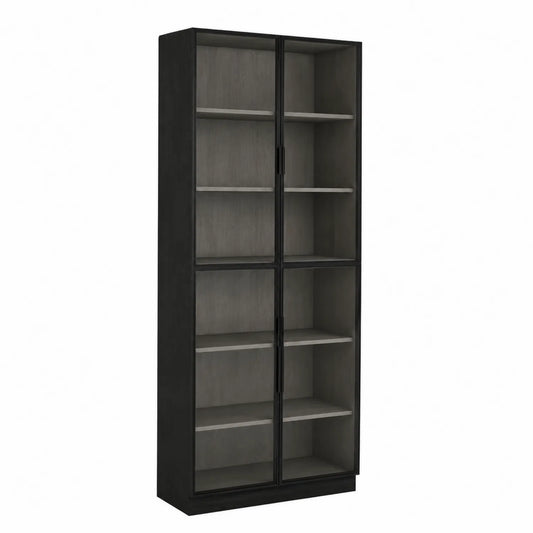 Metallschrank mit Glastüren in Schwarz und Grau