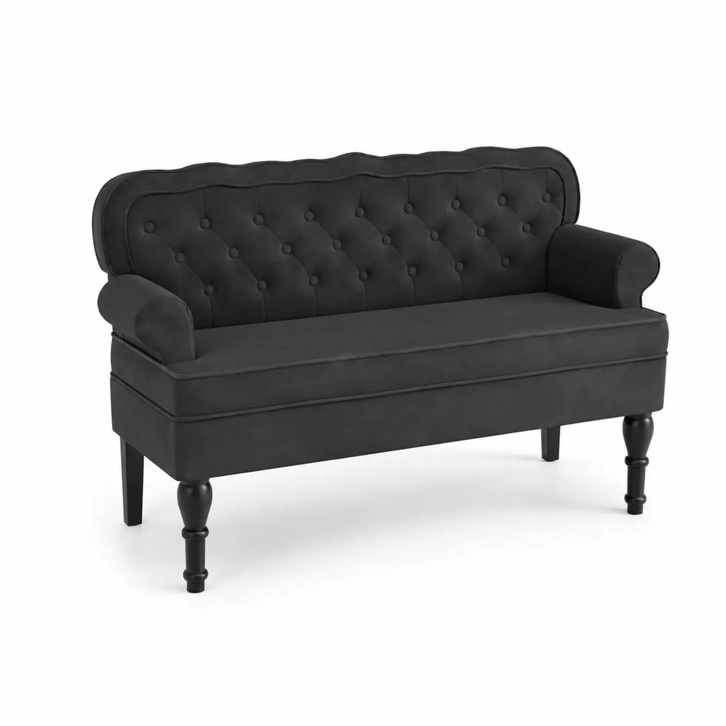 Schwarze Polsterbank aus Polyester mit Holzbeinen