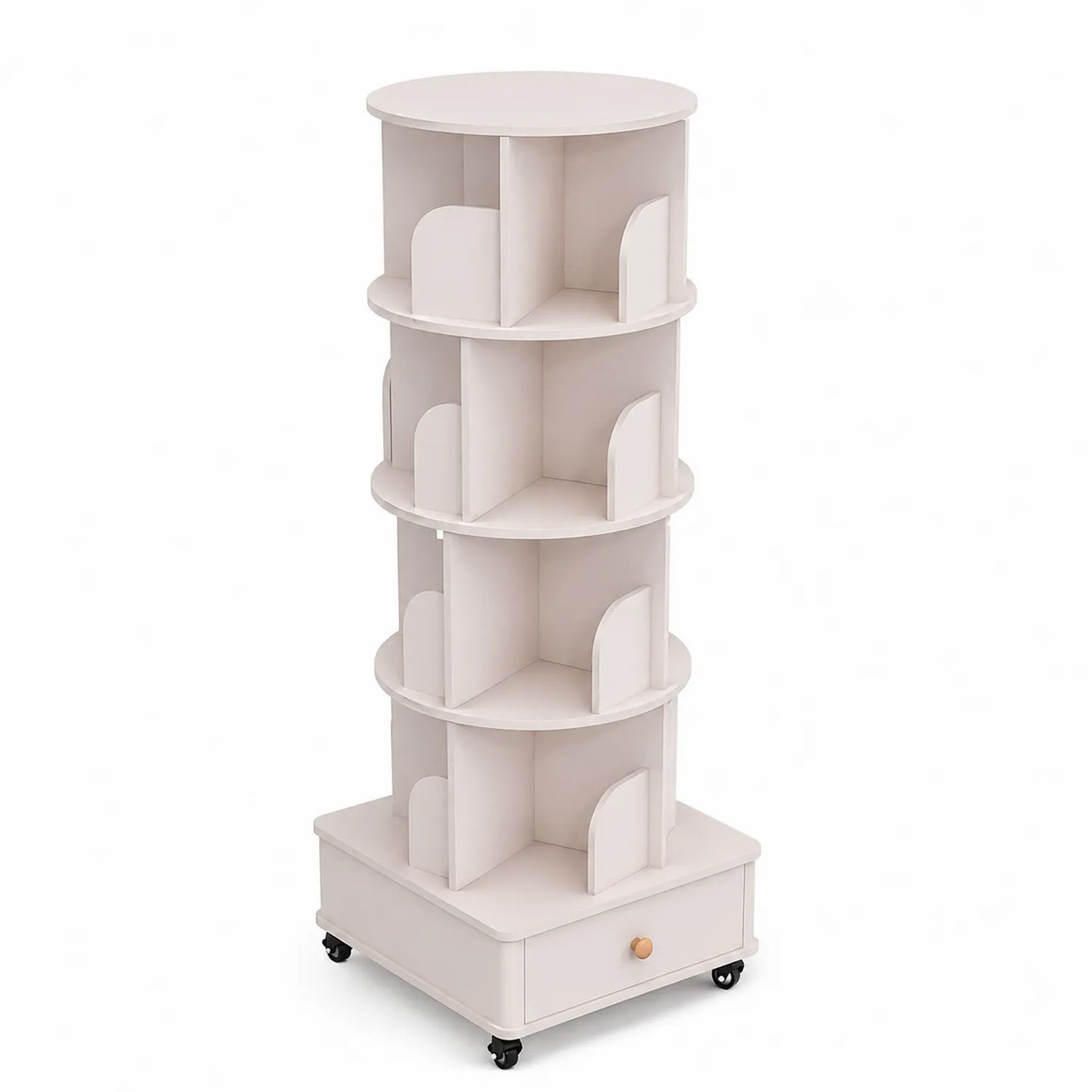 Runder drehbarer Bücherregal mit Schublade MDF Weiß 150cm
