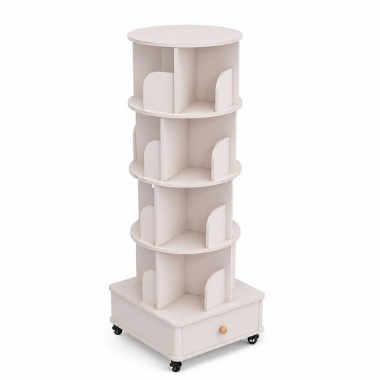 Runder drehbarer Bücherregal mit Schublade MDF Weiß 150cm