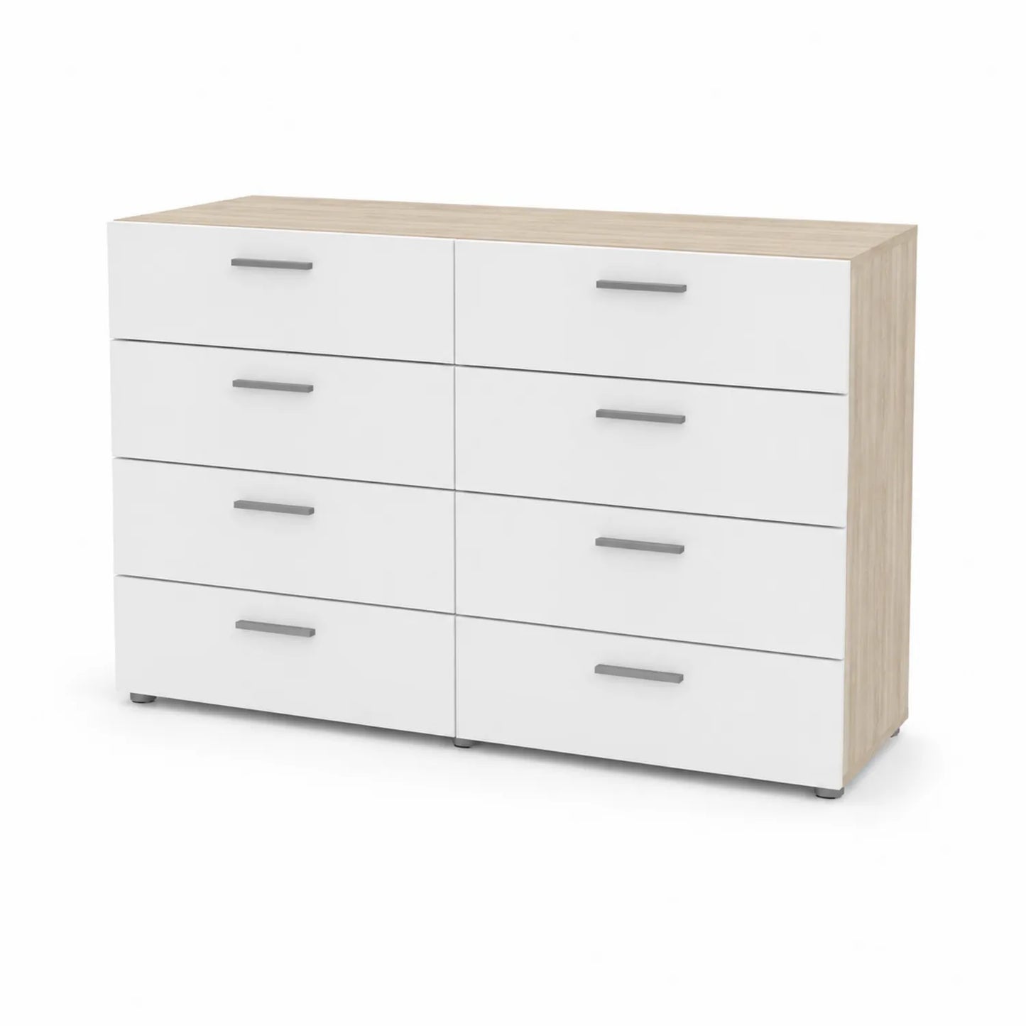 Kommode mit 8 Schubladen MDF Holzfurnier Weiß Eiche 120x40x80cm