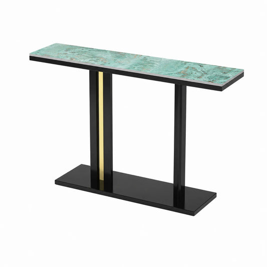 Konsolentisch Sicherheitsglas Marmoroptik Schwarz/Gold/Grün