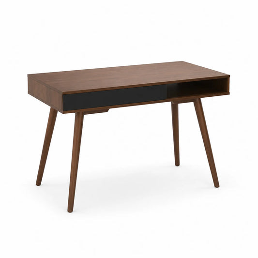 Holz Schreibtisch mit Schublade Walnuss/Schwarz