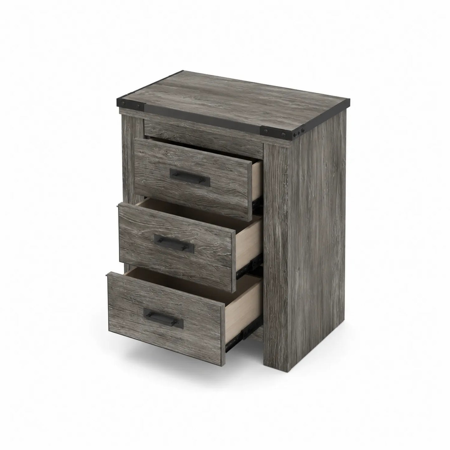 Holz Nachttisch mit 3 Schubladen Graues Holzfurnier