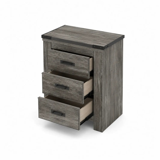 Holz Nachttisch mit 3 Schubladen Graues Holzfurnier