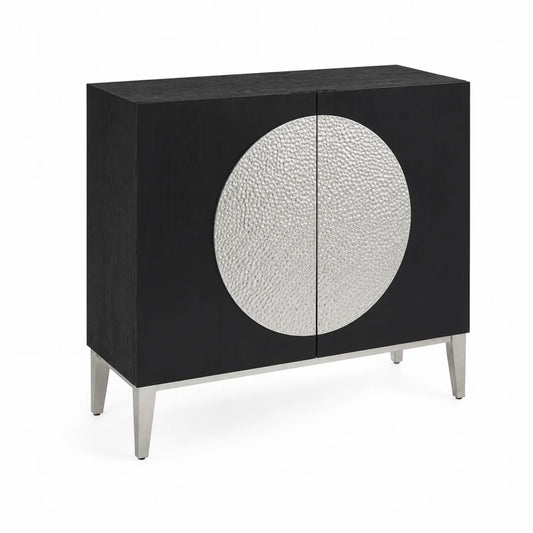 Eichenholz- und Aluminium-Schrank mit Zweiflügeltüren Schwarz/Silber