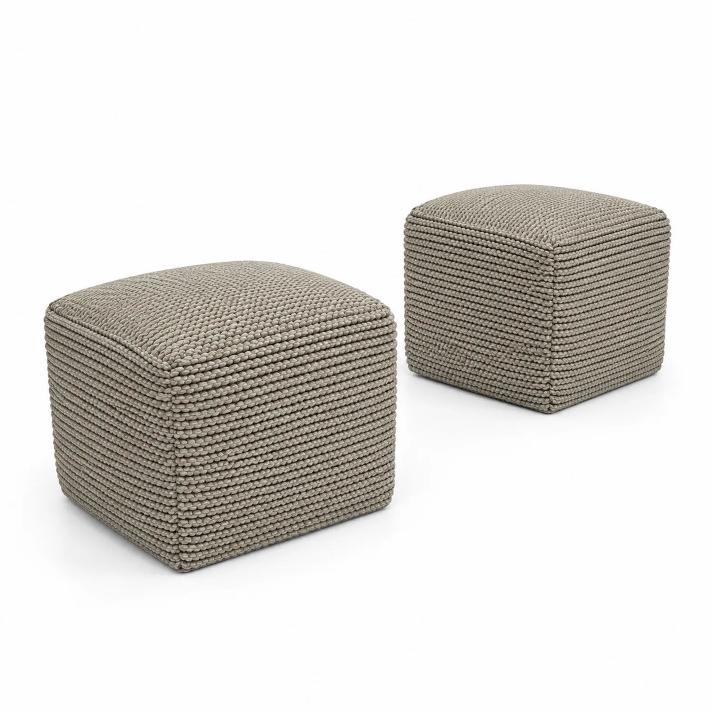 Set aus 2 quadratischen Poufs 40x40x40 cm Strick-Polyester Beige