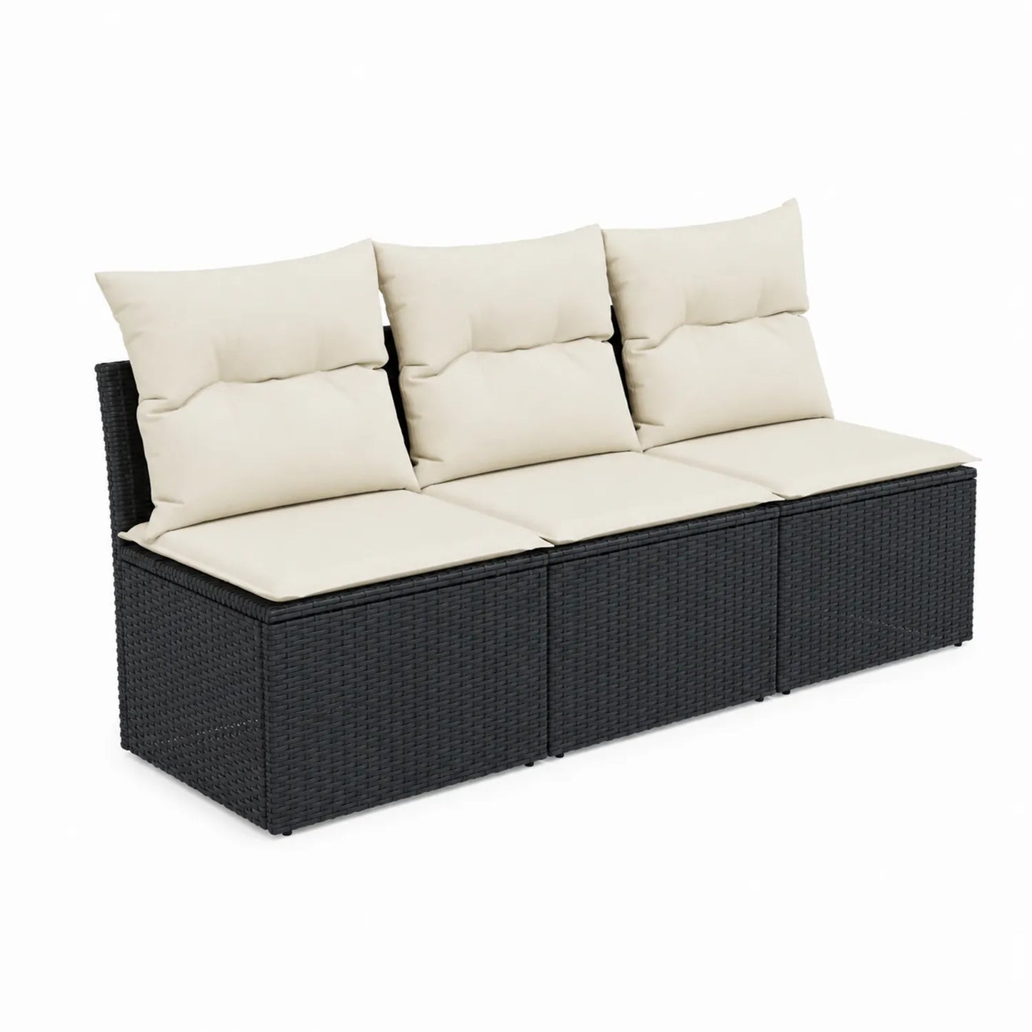 Outdoor 3-Sitzer Sofa aus Rattan mit Polyesterkissen Schwarz Beige