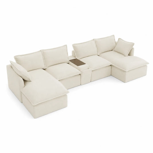 Modulares Ecksofa Set Beige Polyester mit Mittelkonsole