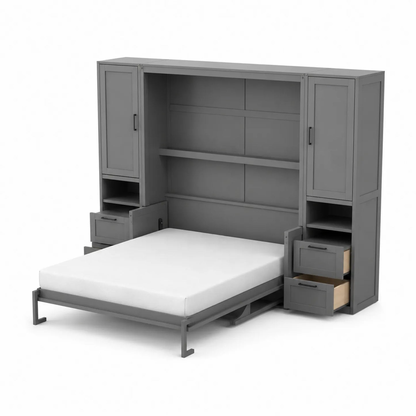 Klappbett mit Regalen und Schubladen aus Holz und Metall Grau 200x150 cm