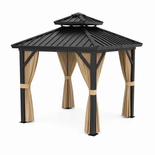 Stahl Pavillon mit Aluminiumdach und Polyester Vorhängen