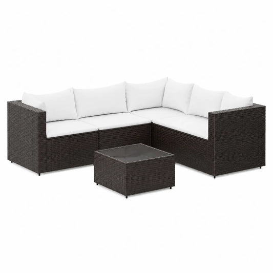 Outdoor Ecksofa Set Rattan Glas Braun/Weiß 210x140x65 cm