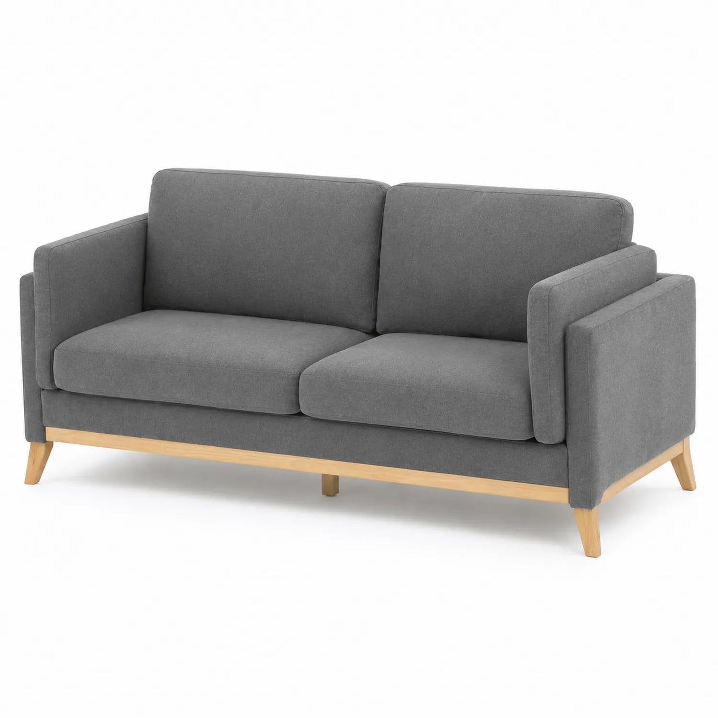 3-Sitzer Sofa mit Eichenrahmen und Leinenbezug Grau