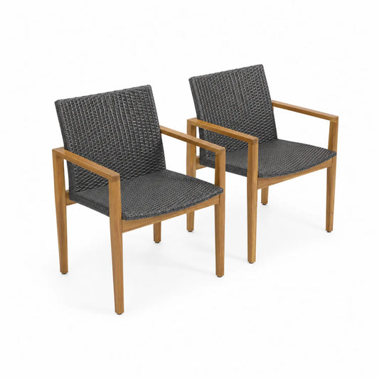 2er Set Gartenstühle aus Polyethylen mit Teakholzrahmen Grau