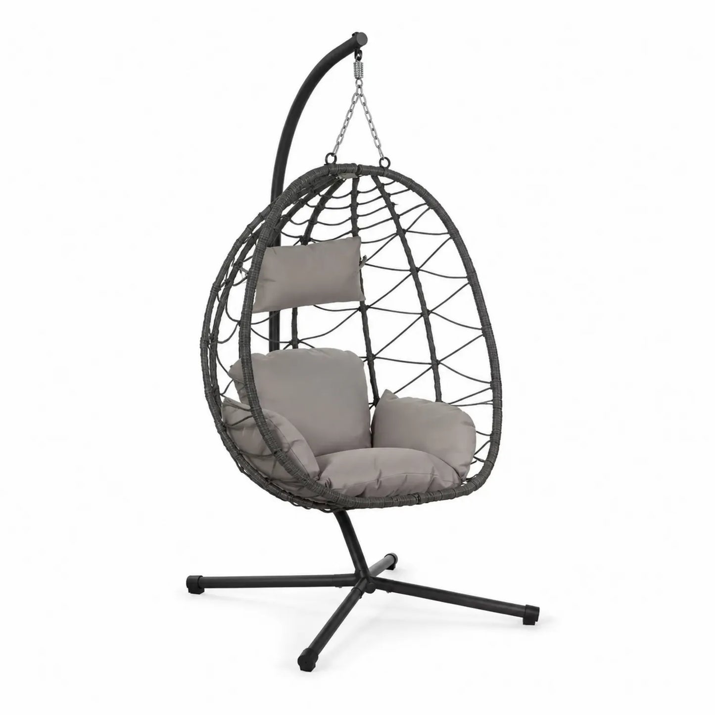 Hängesessel Rattan Stahlrahmen Grau Kissen