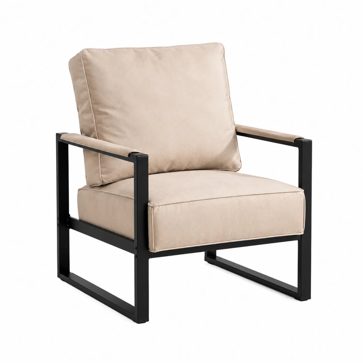 Sessel mit Metallrahmen und Polyesterbezug, Beige