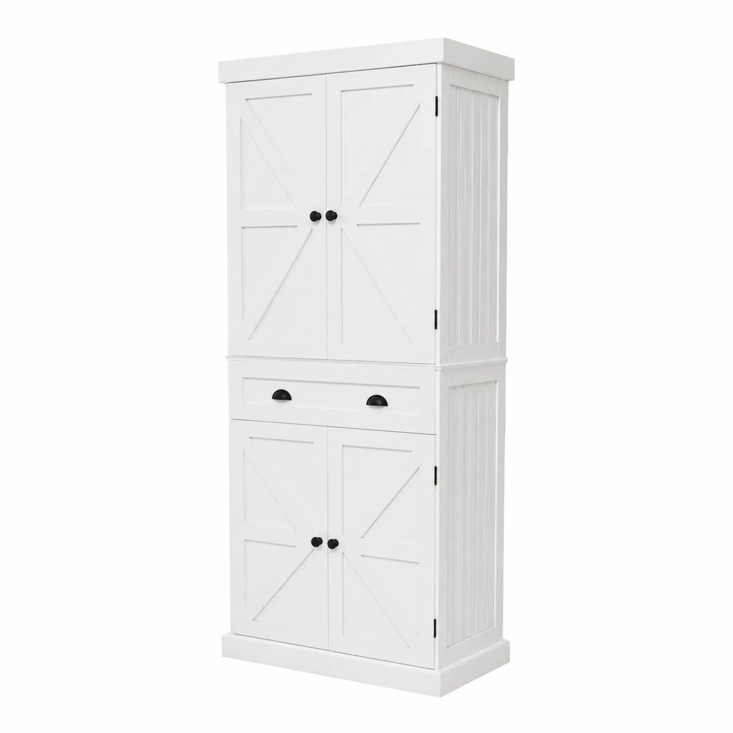 Weißer Holzschrank mit 4 Türen und 1 Schublade