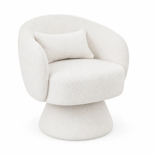 Runder Stuhl mit Kissen aus Bouclé-Stoff Cremeweiß 85 x 75 x 85 cm