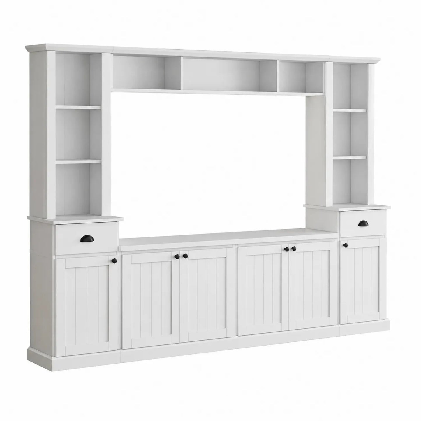 TV-Wand mit Schrank und Regalen Weiß MDF 225 cm x 180 cm x 40 cm