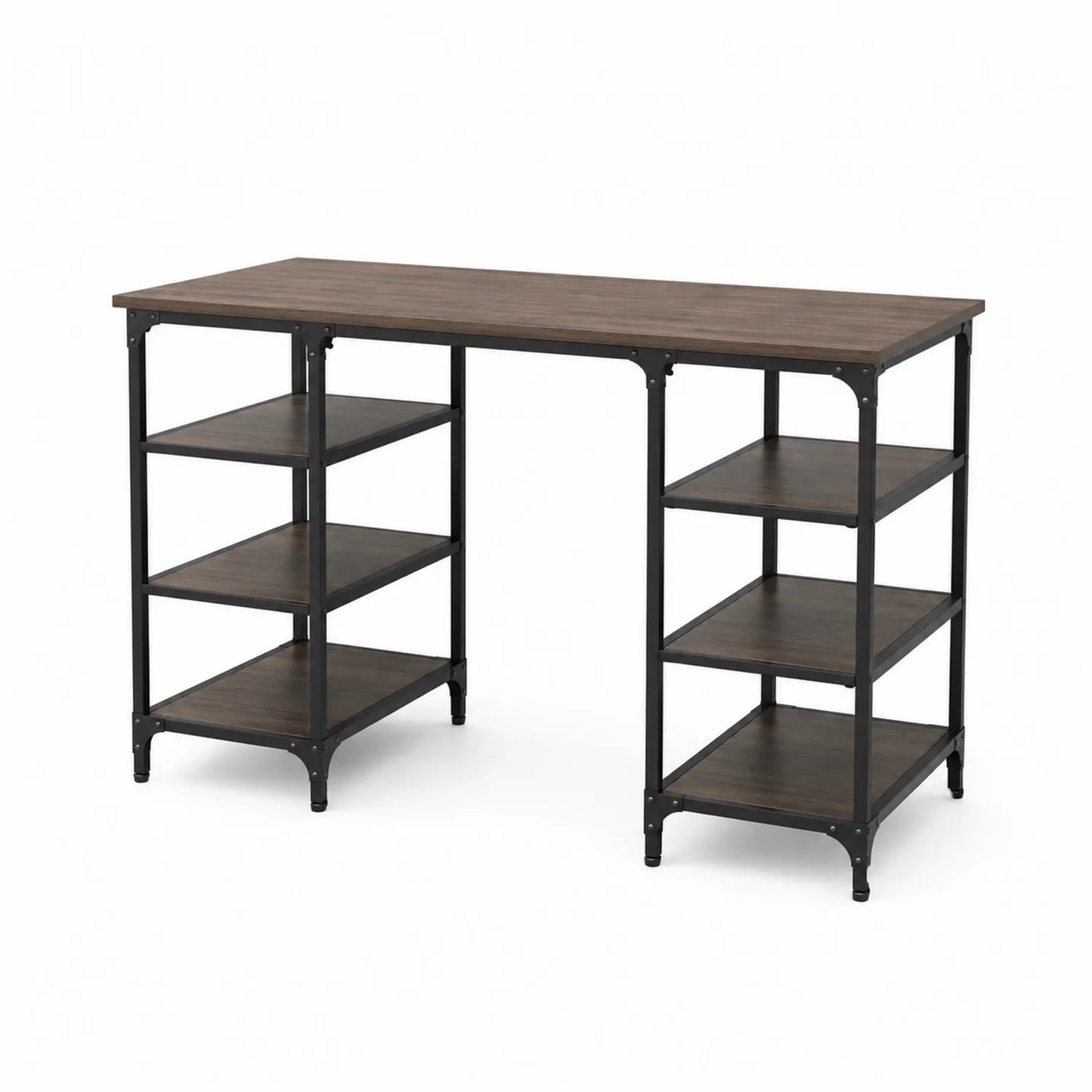 Schreibtisch mit Regalen aus Holzwerkstoff und Metall, Dunkelbraun/Schwarz, 120x60x75cm