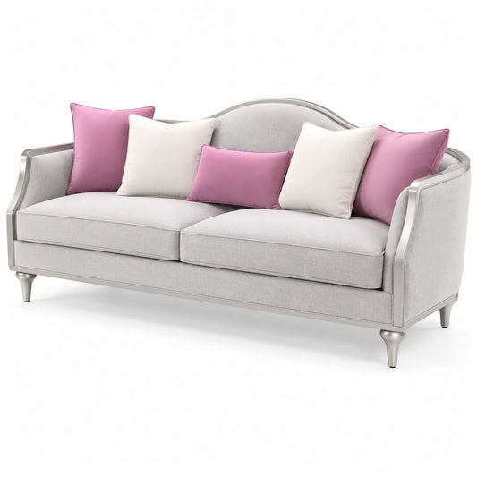 3-Sitzer Sofa Leinen Hellgrau mit Kissen